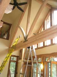 Curved beams added to the beams above the great room